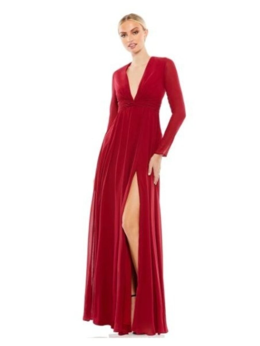 Mac Duggal V-Neck Front Twist Long Sleeve Gown Dress Size 18